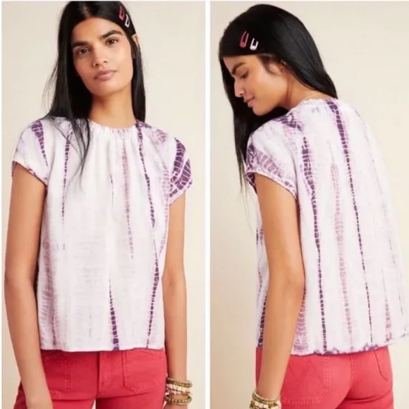 EUC CLOTH & STONE by Anthropologie XL Mock Neck Short Sleeve Tie Dye RARE Top - Picture 7 of 7